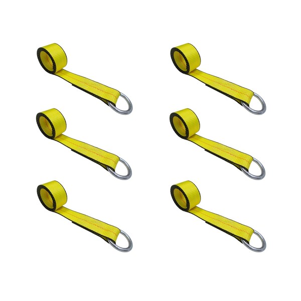 2" x 10' Lasso Strap w/ O Ring Auto Tie Down Wheel Lift Tow Truck Trailer Yellow, 6PK